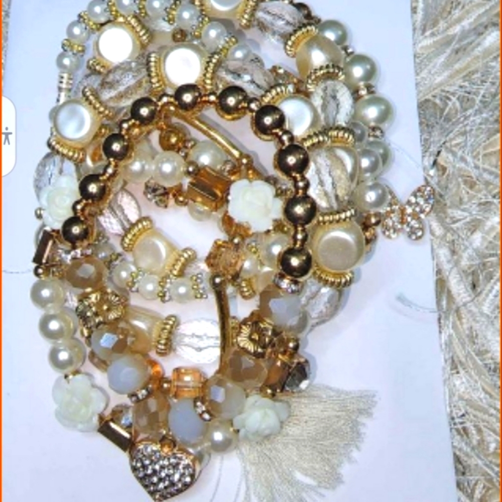 Cream and Gold Diva Stack Bracelets - Picture 2 of 2